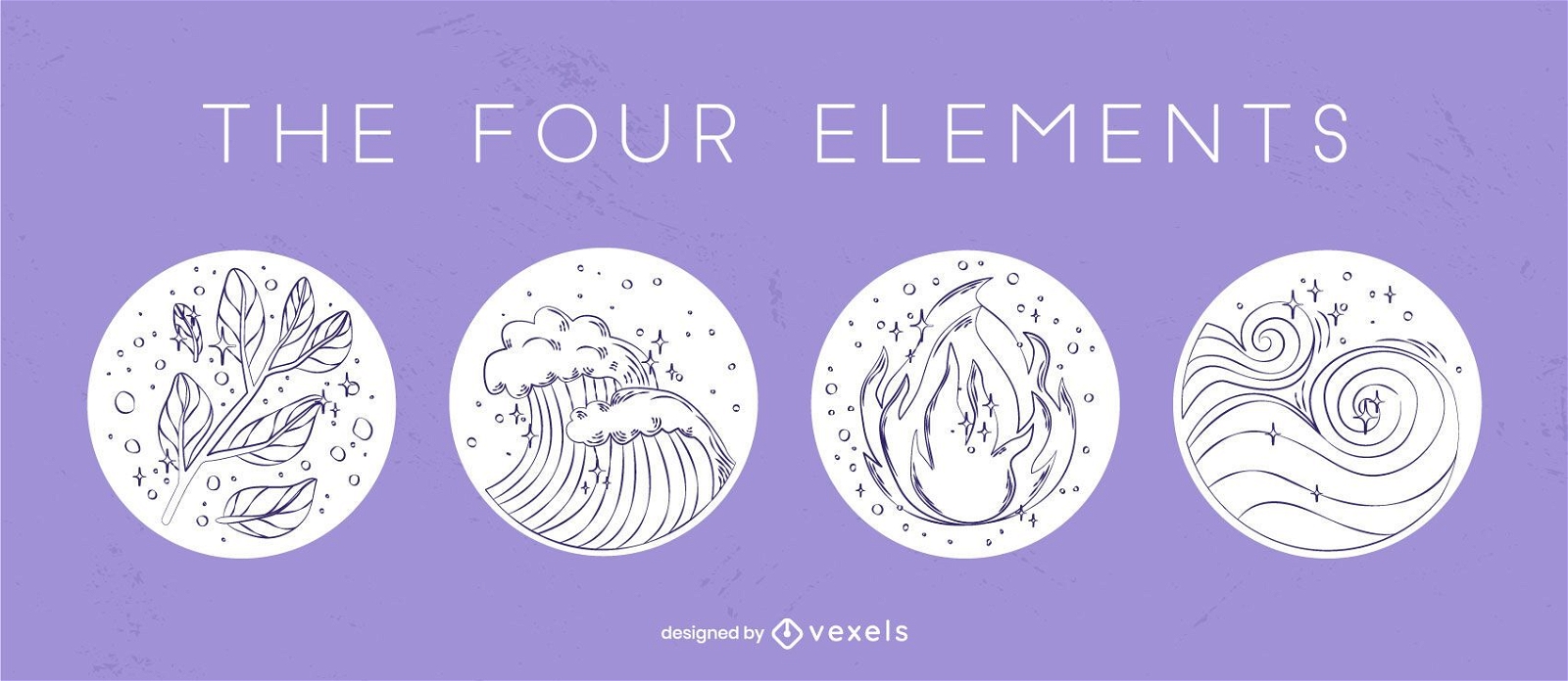 Conjunto de insignias dibujadas a mano de cuatro elementos.