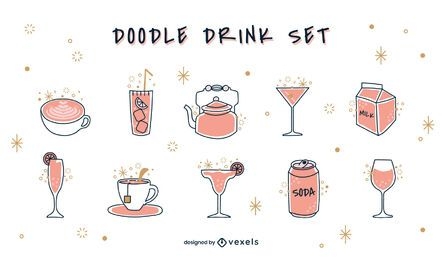 Conjunto de bebidas Doodle