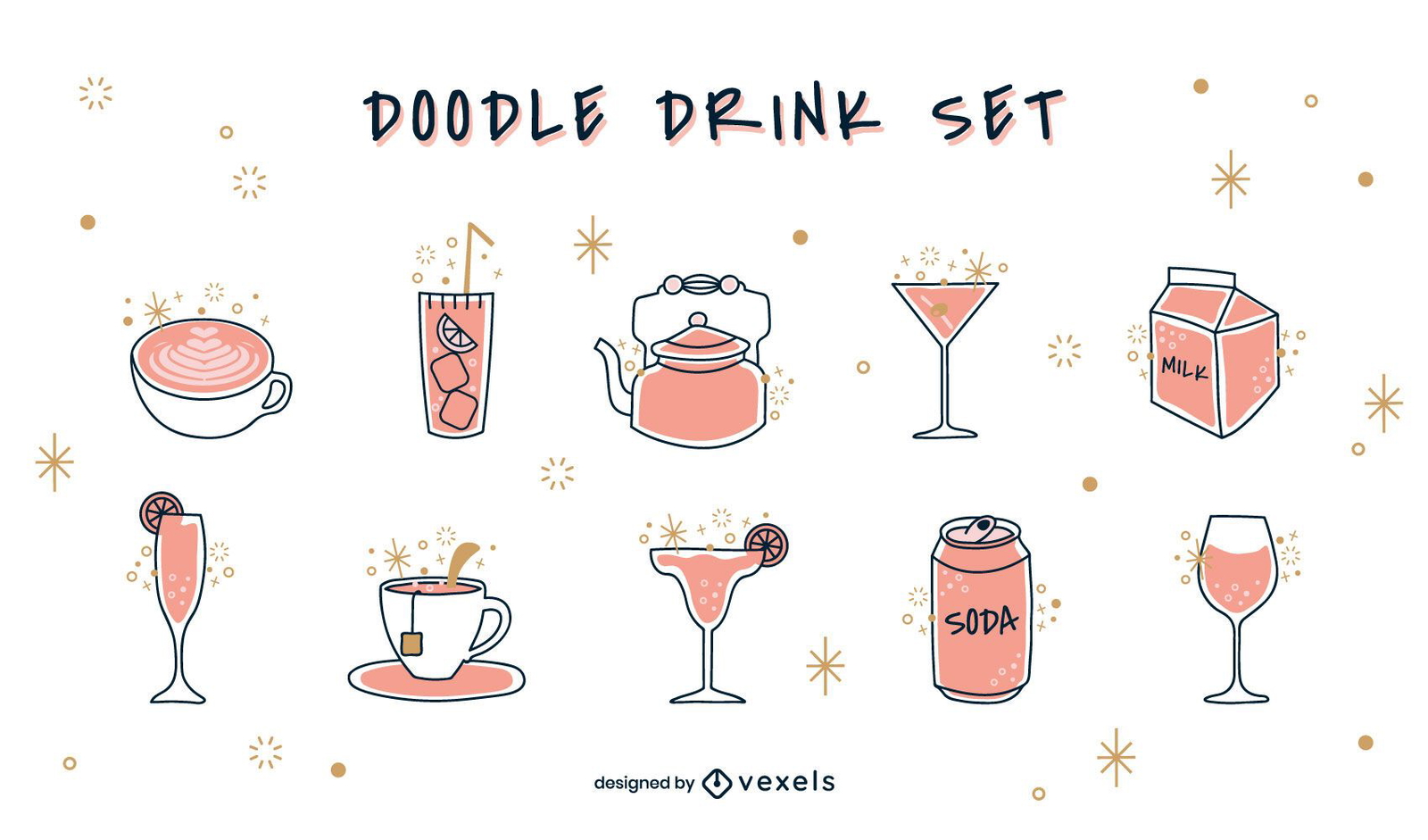 Conjunto de bebidas doodle