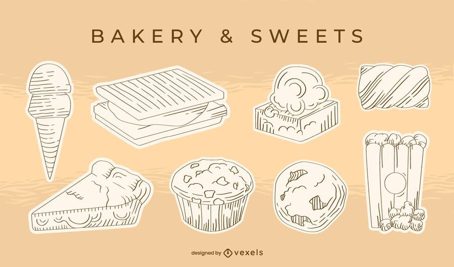 Sweet desserts hand-drawn set Sweet desserts hand-drawn set
