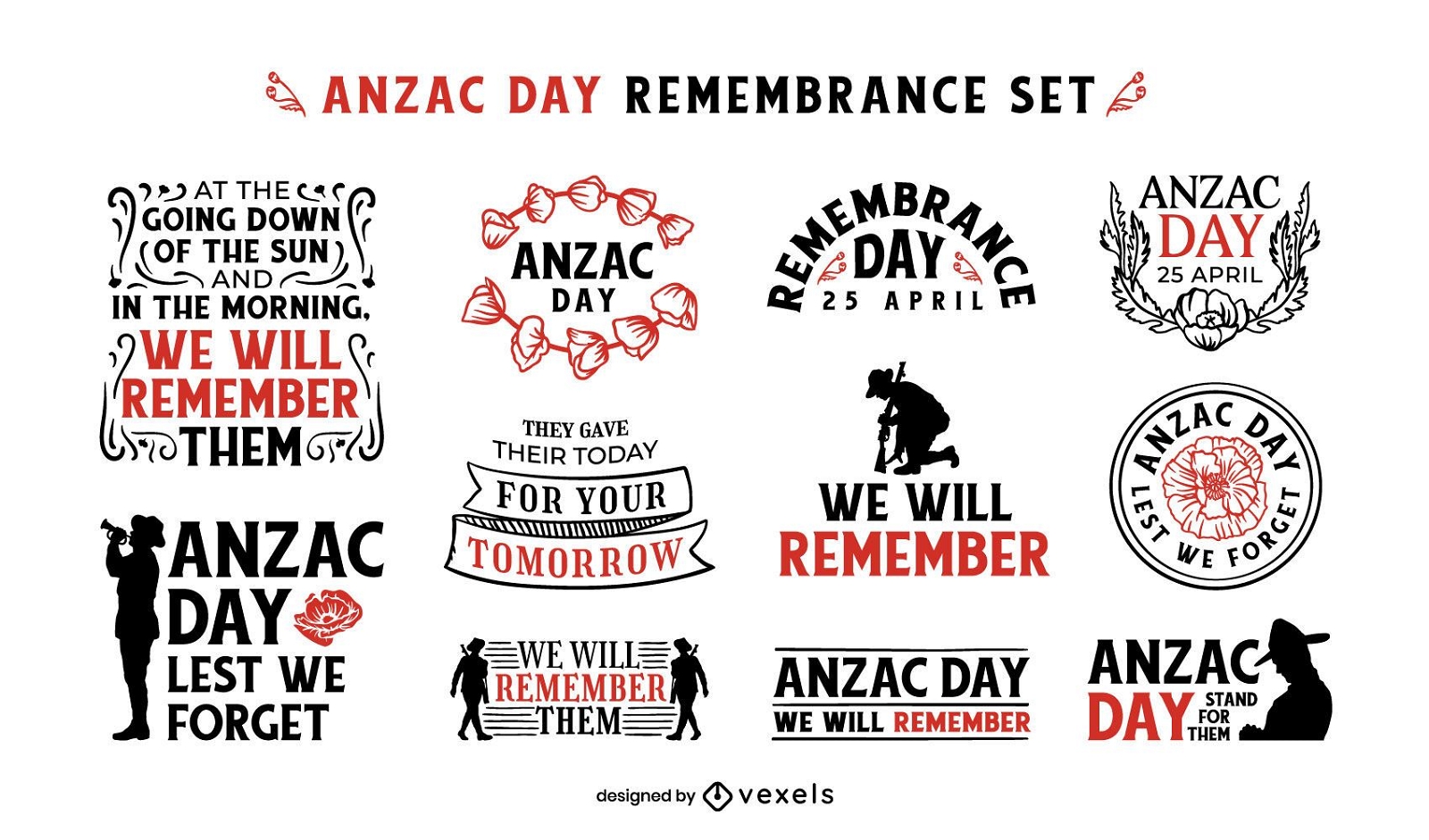 Anzac Day remembrance badge set
