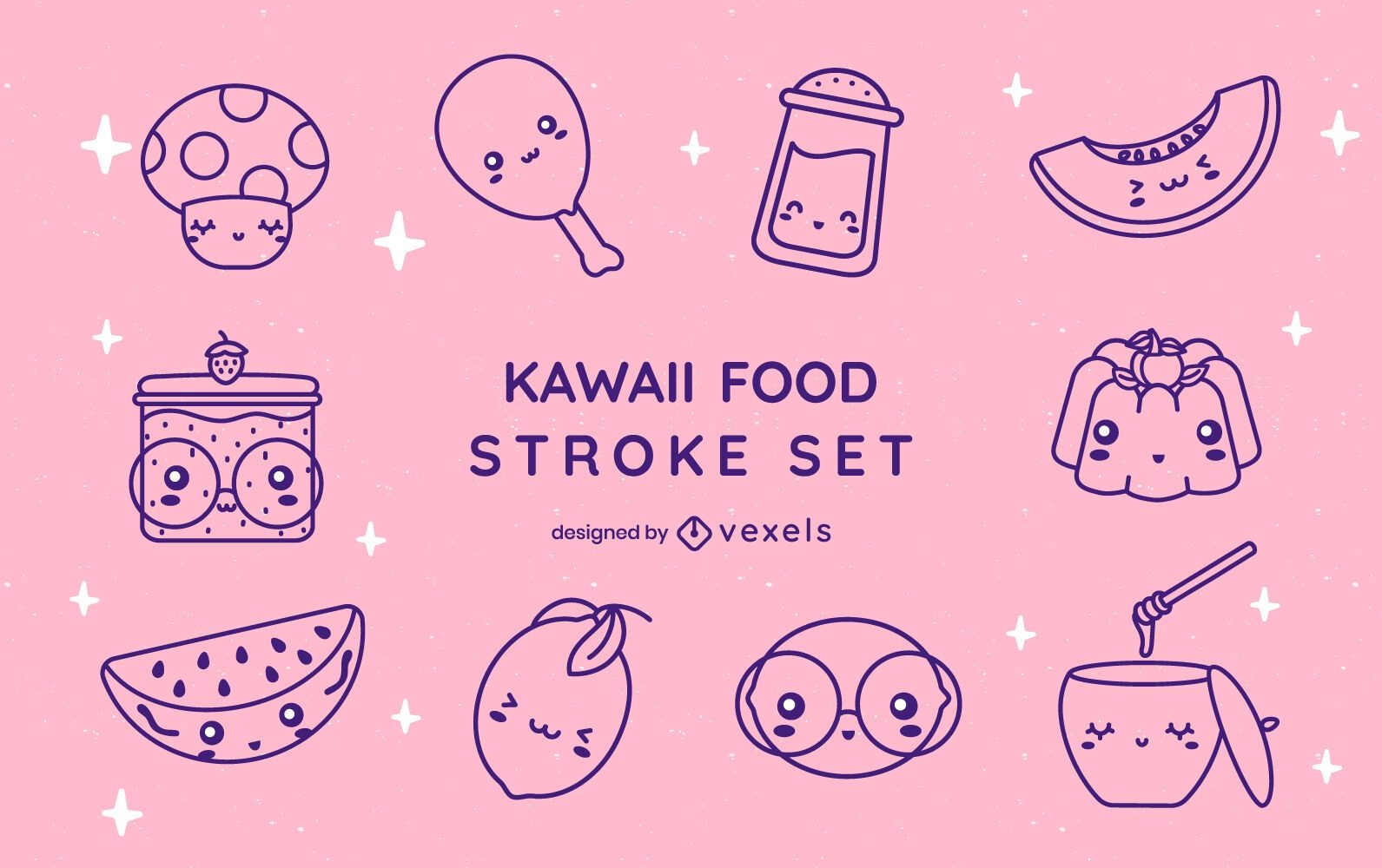 Conjunto de trazos de comida kawaii