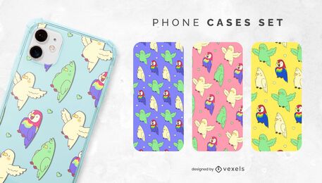 Kawaii parrots phone case set