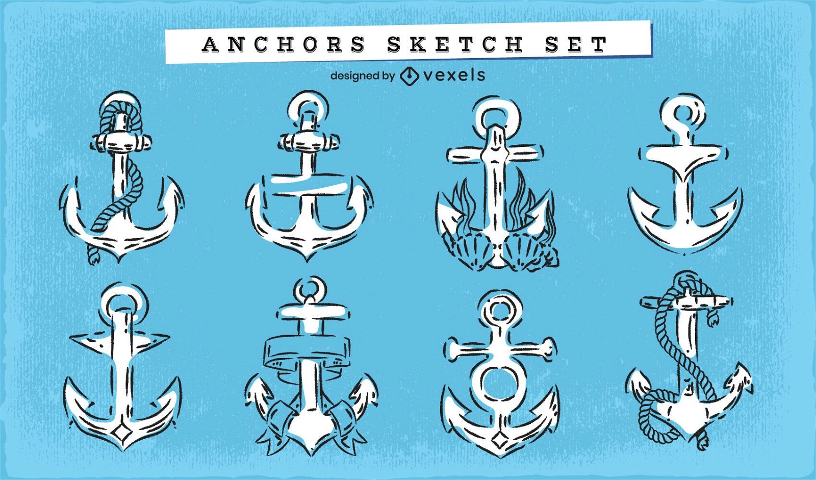 Anchor doodle nautical set