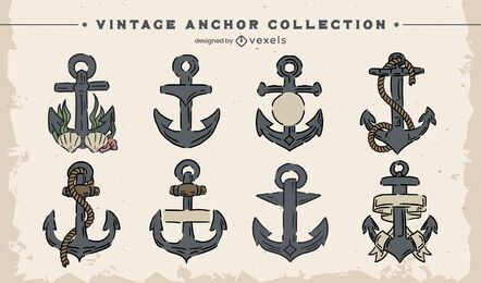 Vintage anchor illustration set Vintage anchor illustration set