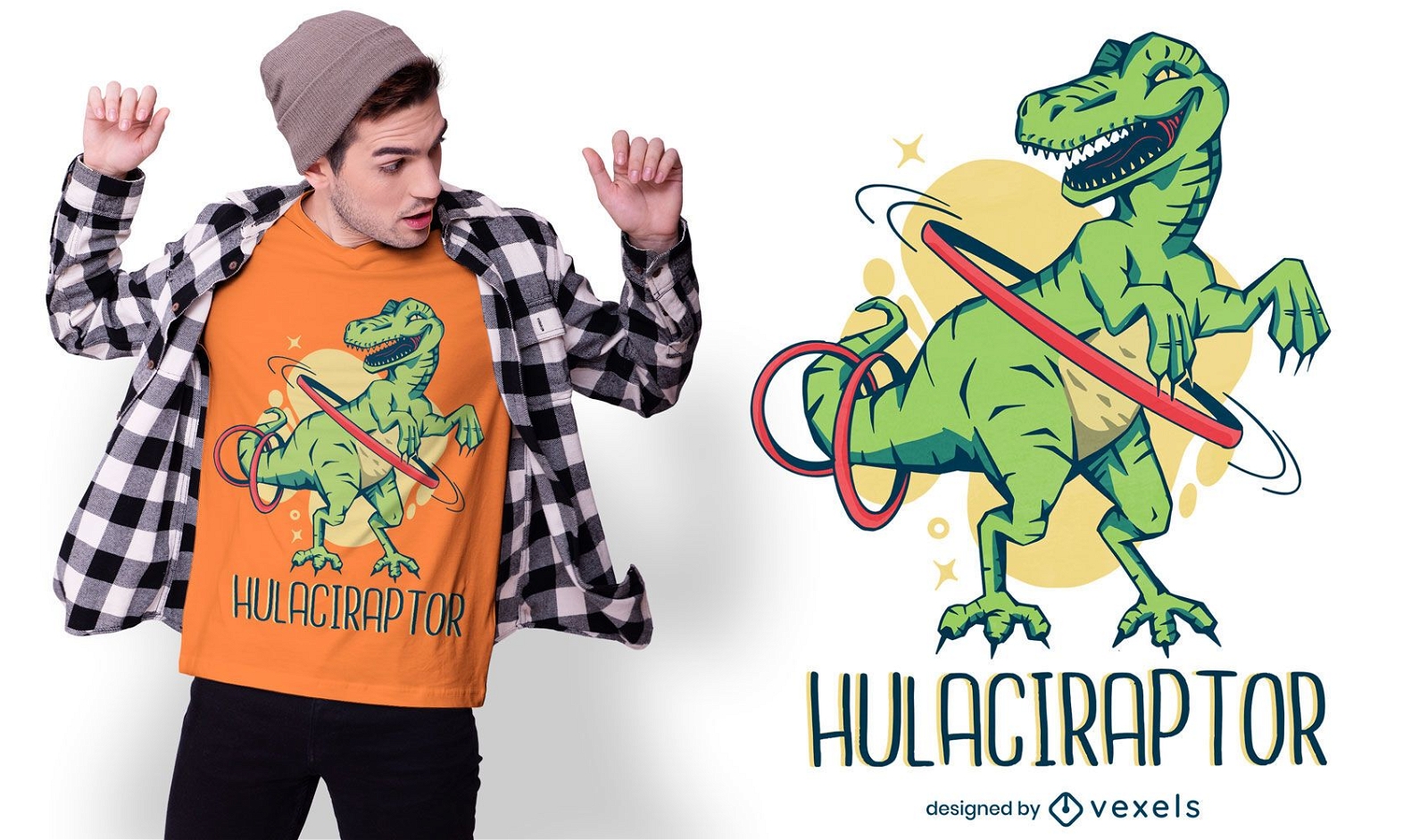 Diseño de camiseta Hula velociraptor.