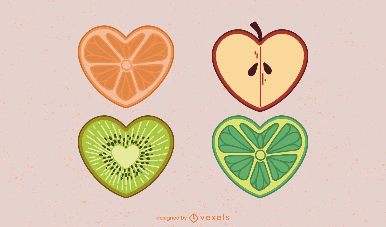 Conjunto de frutas em forma de coração