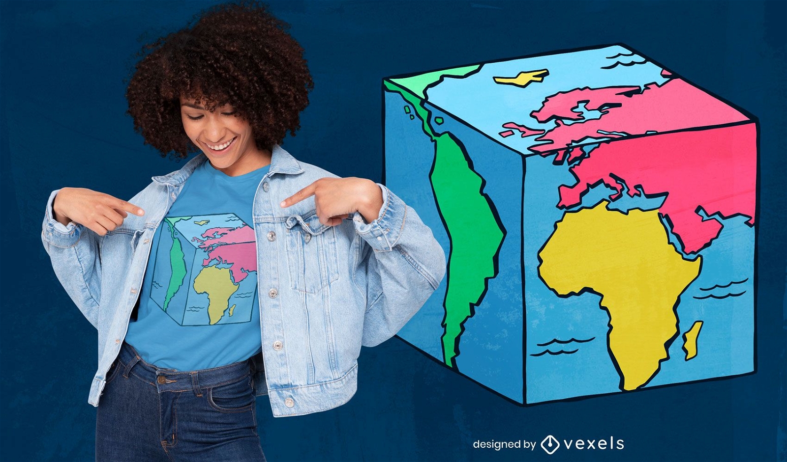 Design de t-shirt de cubo de mapa mundial