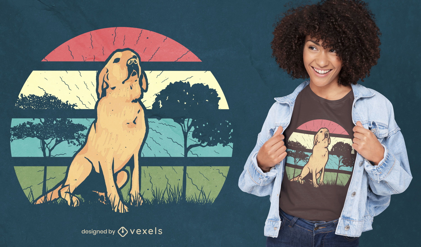 Diseño de camiseta retro sunset retriever