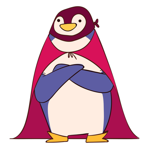 Pingüino de superhéroe con dibujos animados de capa Diseño PNG