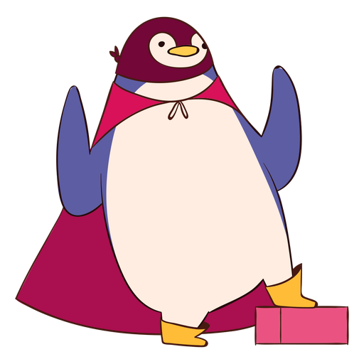Penguin with cape hero cartoon PNG Design