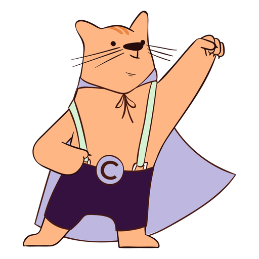 Gato herói posando de desenho animado Desenho PNG