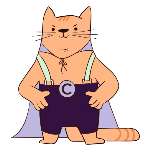 Gato super-herói com capa de desenho animado Desenho PNG