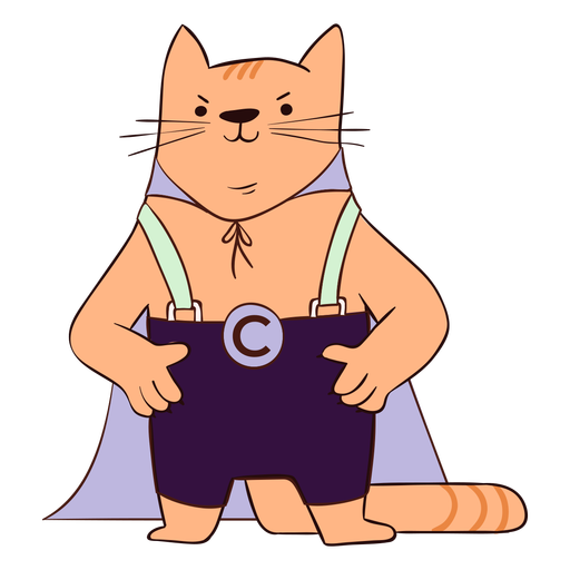 Superhero cat with cape cartoon Transparent PNG & SVG vector file