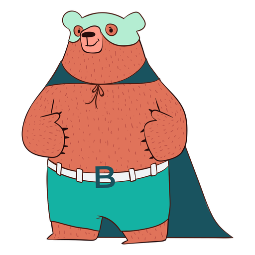 Bear superhero with cape cartoon