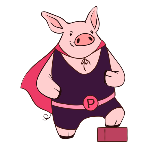 Pig hero with cape cartoon