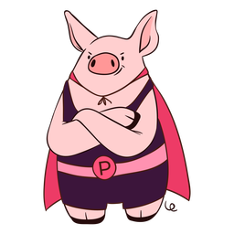 Super-herói porco com capa de desenho animado Desenho PNG