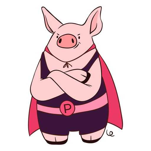 Pig superhero with cape cartoon - Transparent PNG & SVG vector file