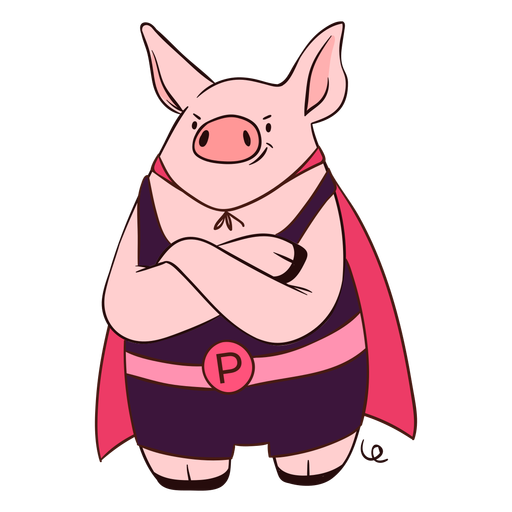 Pig superhero with cape cartoon PNG Design