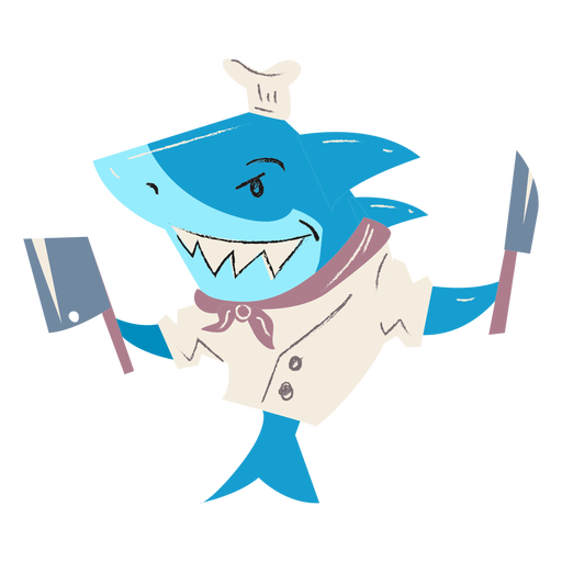 Chef de tibur?n cocinando personaje plano