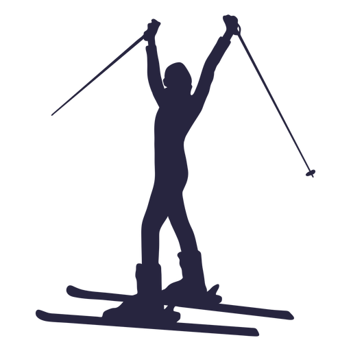 Skier arms up silhouette PNG Design