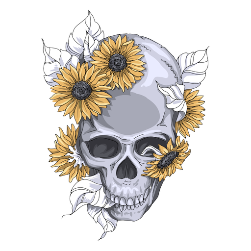 Sunflowers skull illustration Transparent PNG & SVG vector file