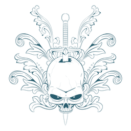 Skull sword ornaments line art PNG Design