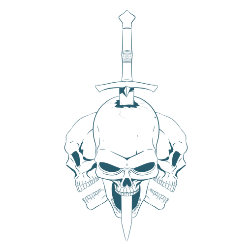 Three skulls sword line art Transparent PNG & SVG vector file