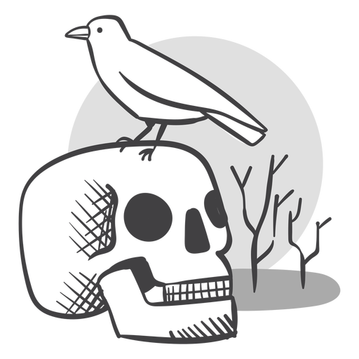 Doodle de cuervo de cráneo Diseño PNG