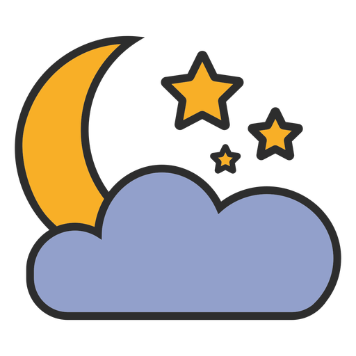 Moon and cloud color stroke PNG Design