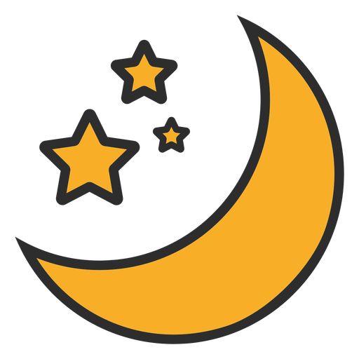 Trazo de color de la luna y las estrellas. Diseño PNG