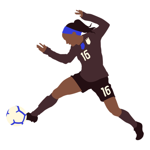 Female soccer player kicking football flat