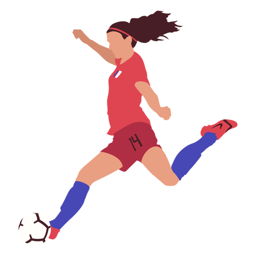 Mujer futbolista pateando fútbol plano Diseño PNG