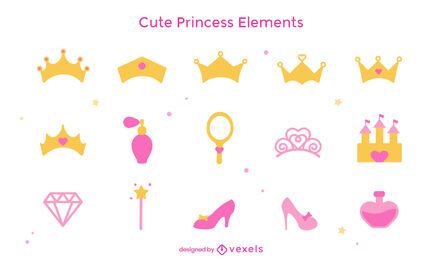 Conjunto plano de elementos de princesa linda Conjunto plano de elementos de princesa linda
