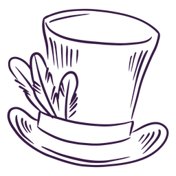 Sombrero de copa con plumas dibujadas a mano Diseño PNG