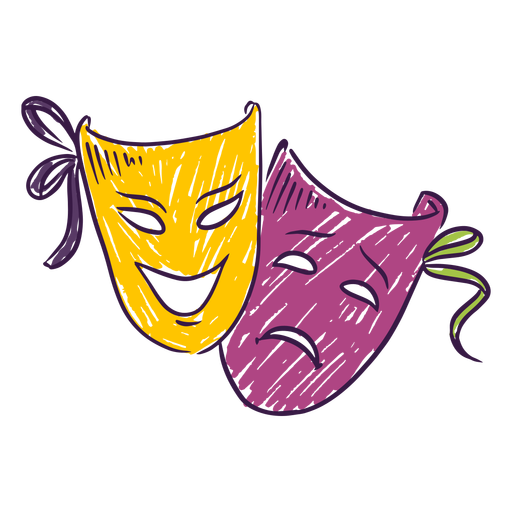 Hand drawn colored theater masks PNG Design