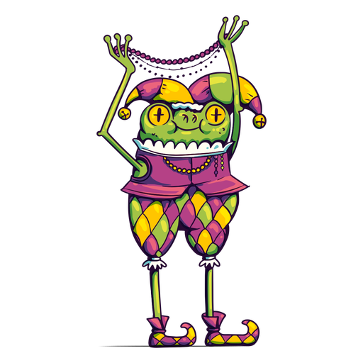 Mardi gras jester frog cartoon PNG Design