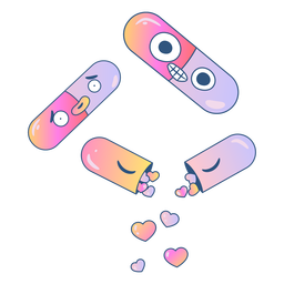Comprimidos cheios de gradiente de corações Desenho PNG
