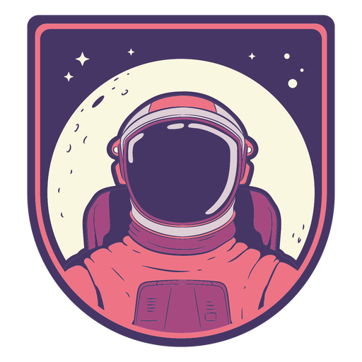 Cabeza de astronauta con insignia de luna. Diseño PNG