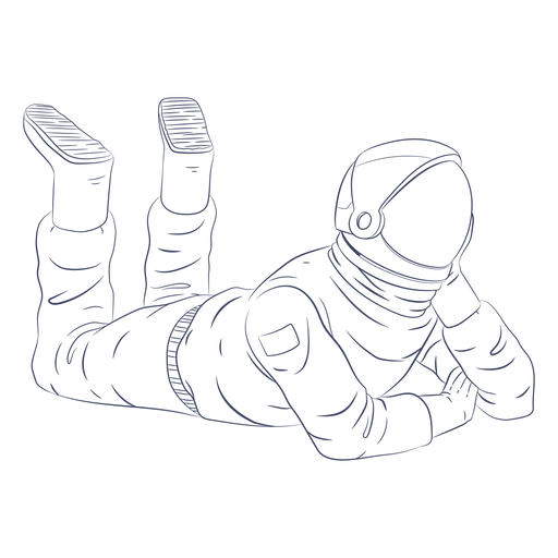 Astronaut lying line art character PNG Design