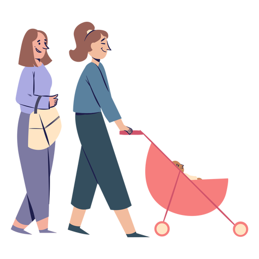 Women couple with stroller characters