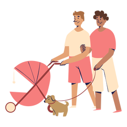 Male couple with stroller characters PNG Design