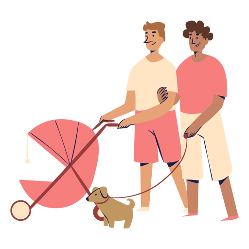 Male couple with stroller characters PNG Design
