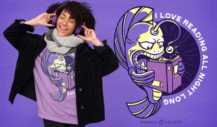 Diseño de camiseta leyendo toda la noche.