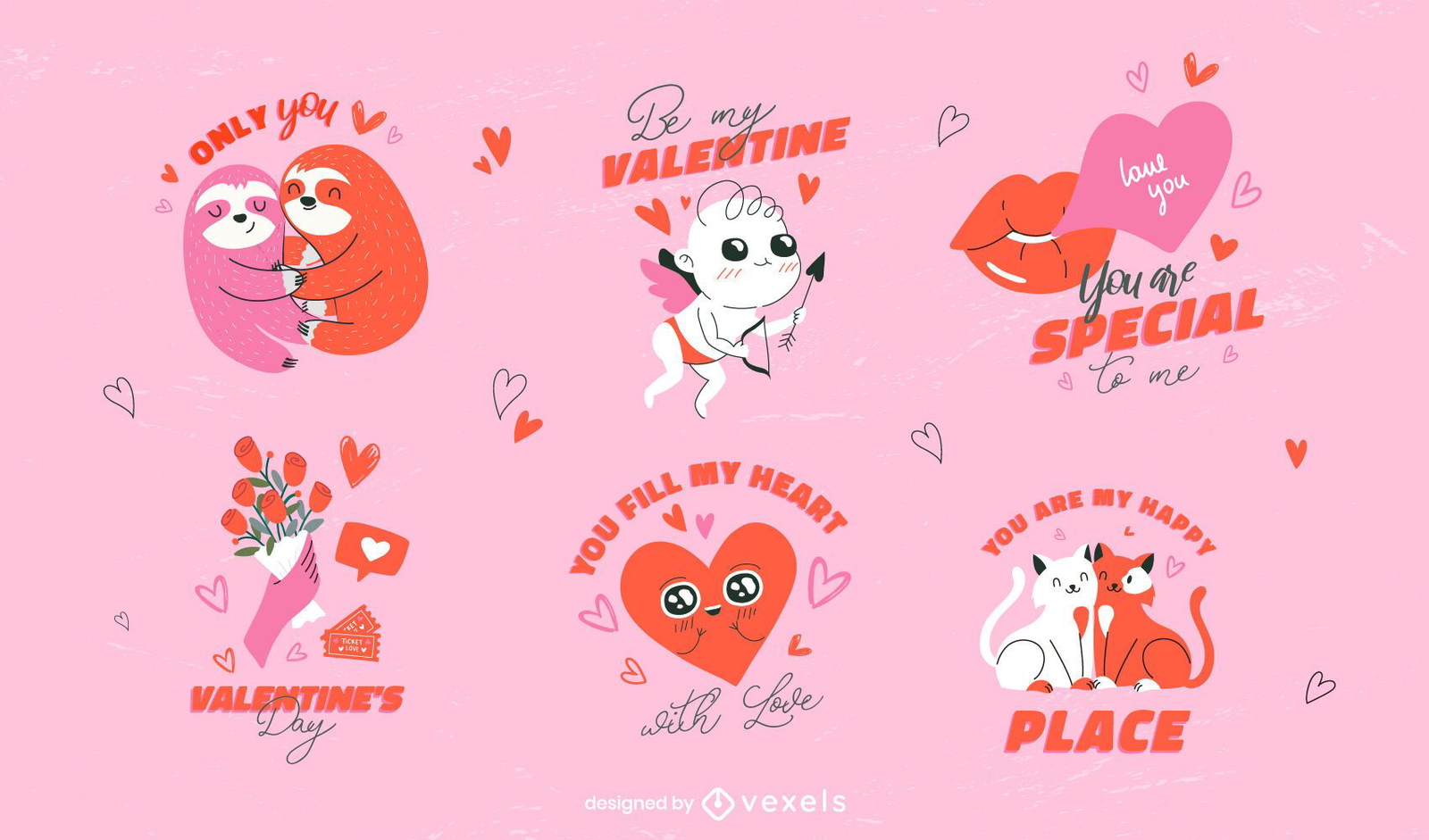 Romantic valentine's day badge set