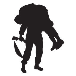 Soldier carrying soldier with gun silhouette PNG Design