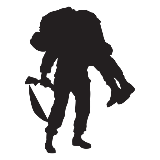 Soldier carrying soldier with gun silhouette