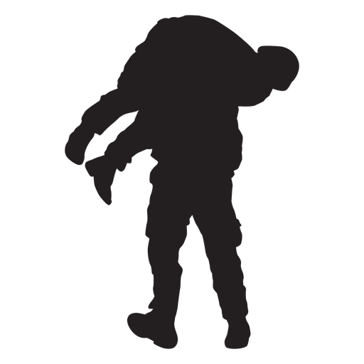 Soldier carrying wounded soldier silhouette PNG Design