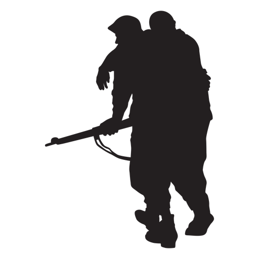 Soldier with rifle helping wounded standing PNG Design