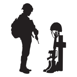 Standing soldier in grave silhouette PNG Design